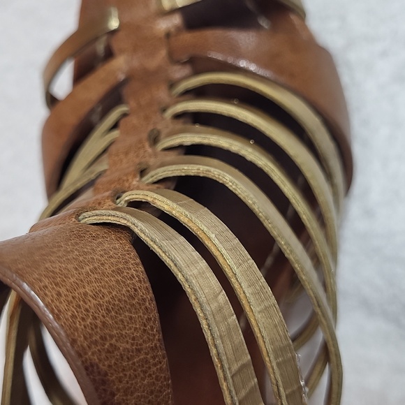 Miu Miu Platform Strappy Brown/ Gold Heels Sandals 39/8.5 Authentic leather - Picture 14 of 16